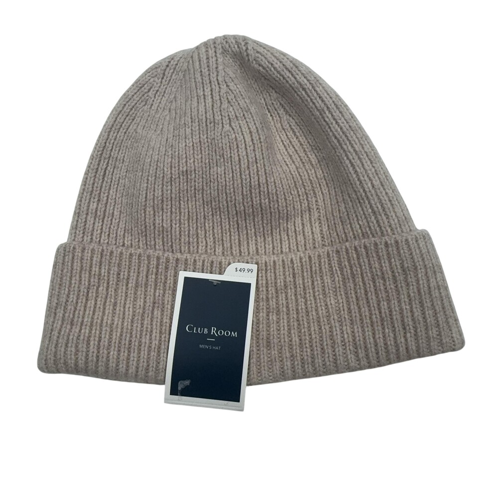 Club Room Beanie Mens Oatmeal Wool Ribbed Knit Hat One Size NWT Winter